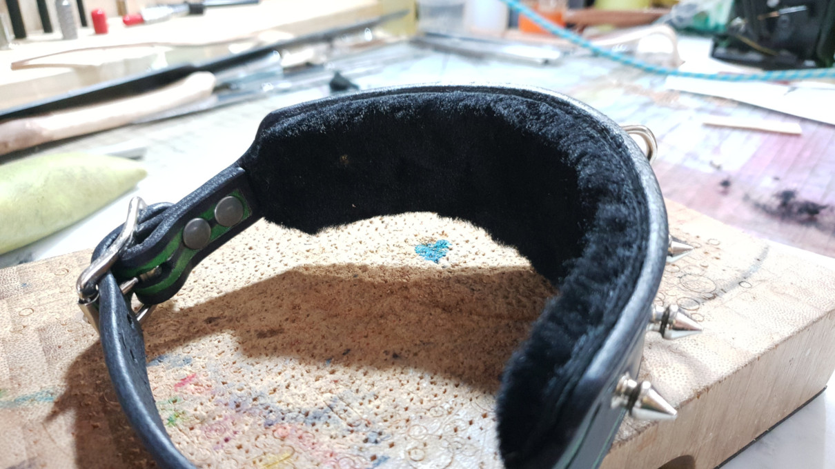 Custom sheep skin lined collar - back